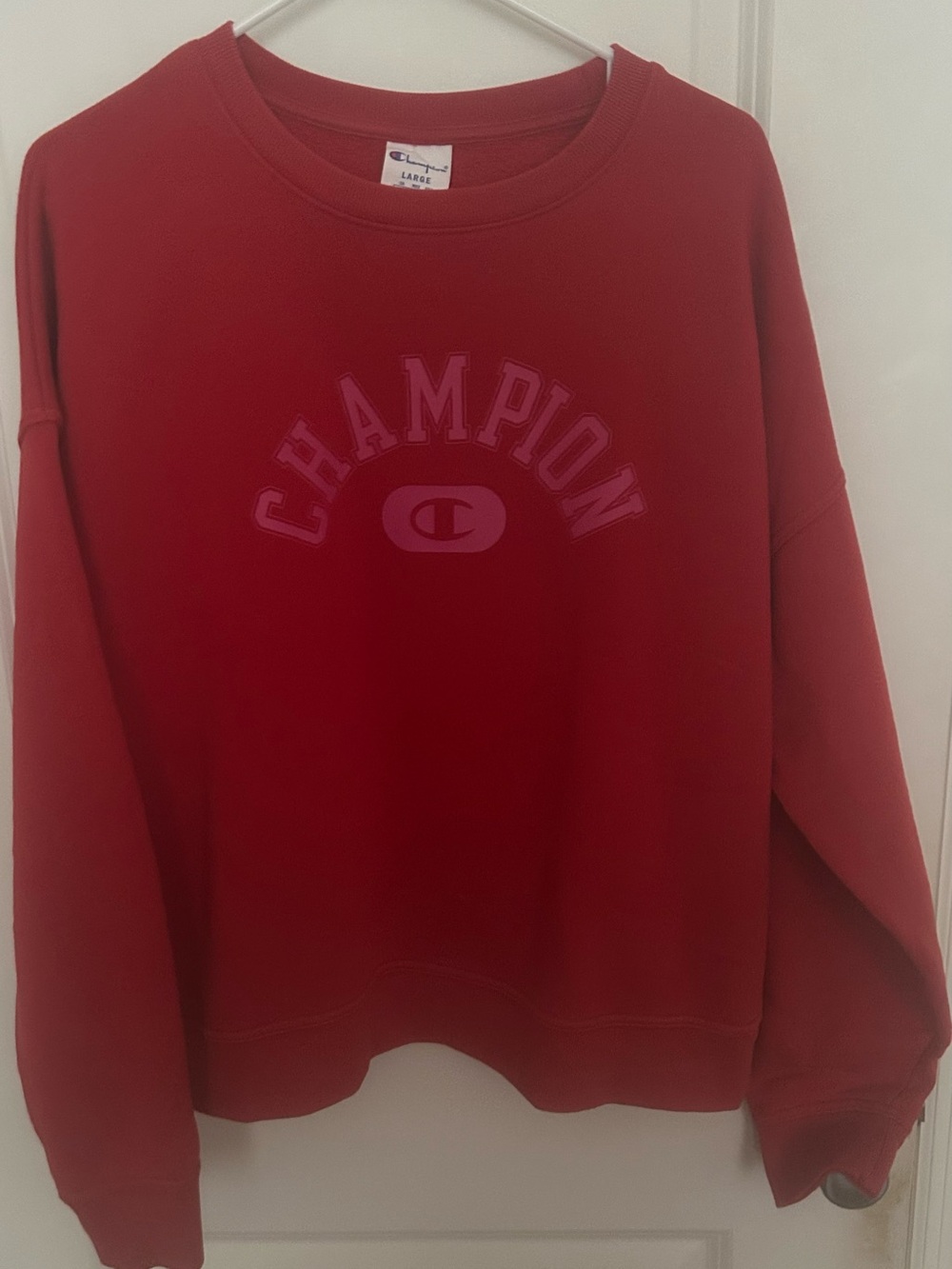 Champion Red Pullover Pink Logo